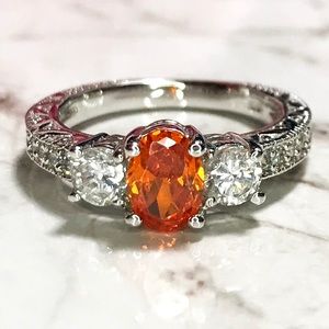 Sterling Silver with Orange Oval Stone Ring